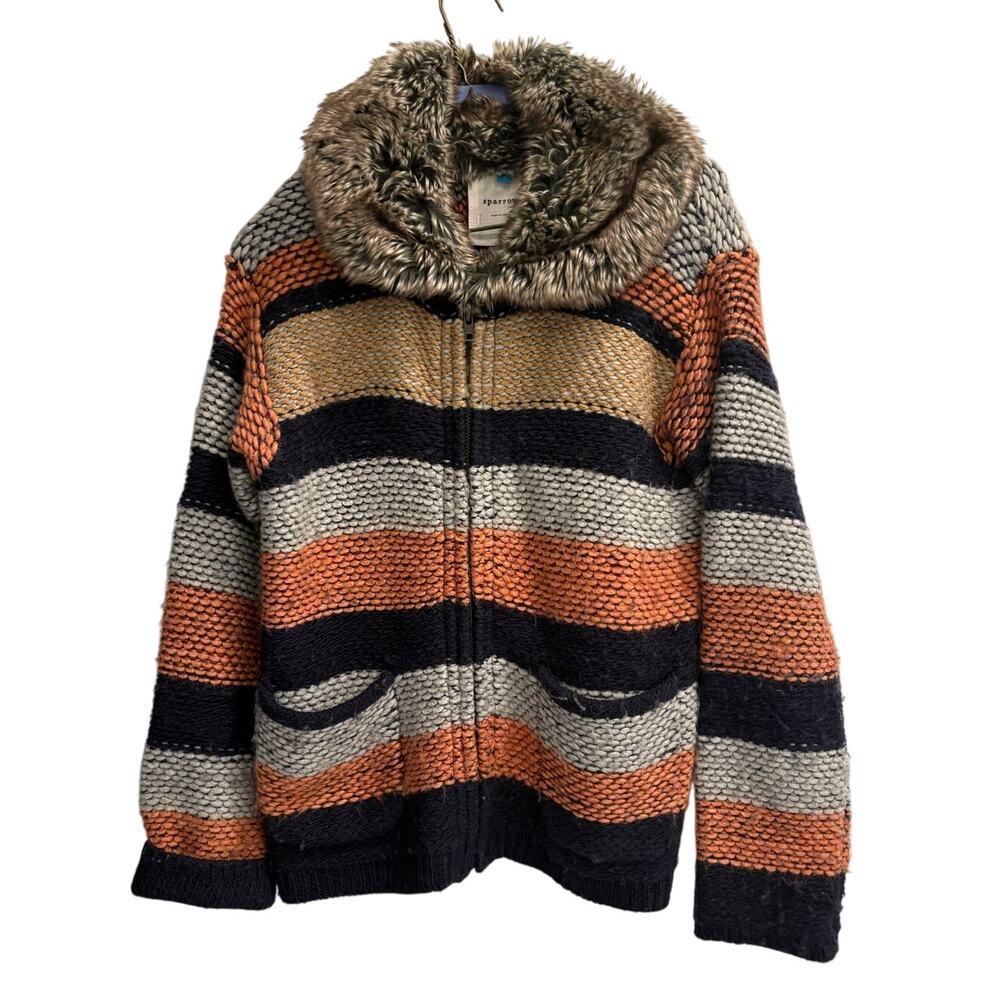 Sparrow Size Small S Anthropologie Striped Wool Zip Up Cardigan Sweater